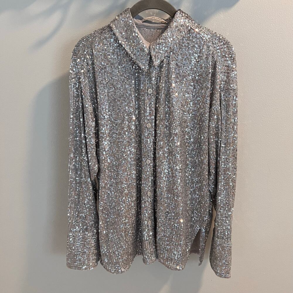 NWT Abercrombie & Fitch Button Front Sequin Top Size S